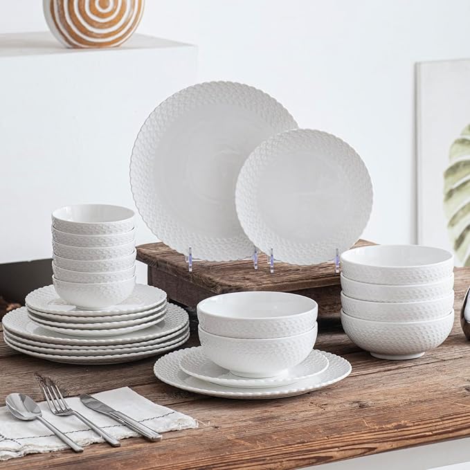 HOMBENE Dinnerware Set, 24 Piece Plates and Bowls, Porcelain Dinner Set for 6, Modern Dish Sofia Collection