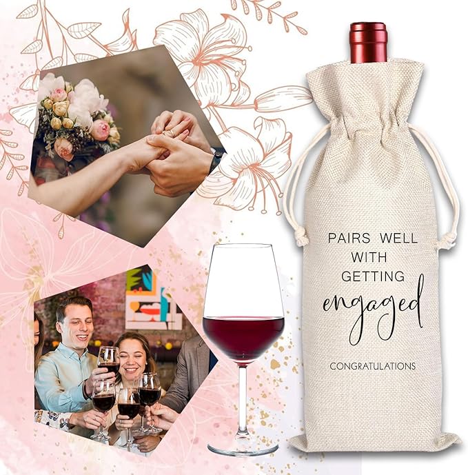 Engagement Wine Bag,Engagement Gifts for Couples,Engagement Gift,Personalized Engaged Wine Bag,Mr and Mrs Marriage Wedding Gifts,Wine Champagne Gift Bag,Getting Engaged (Beige-Engagement)