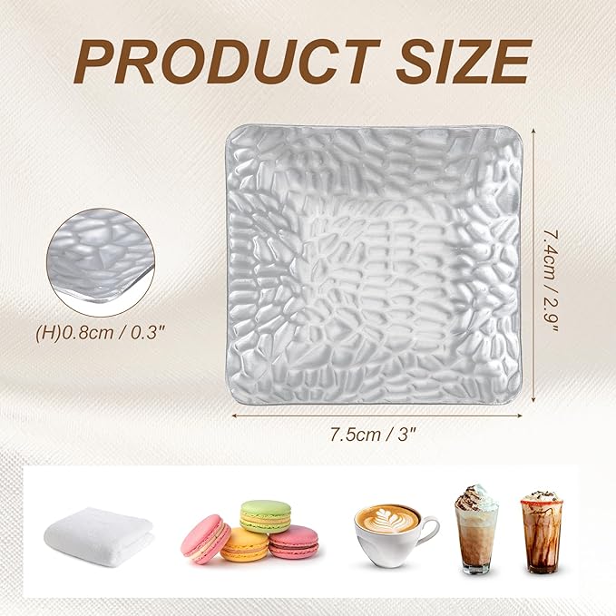 uxcell 2Pcs Decorative Tray, 3x2.9 Stainless Steel Rectangular Frosted Serving Tray with Hammer Pattern for Dessert Napkin Towel Candle Jewelry Bathroom Platter, Stackable, Silver