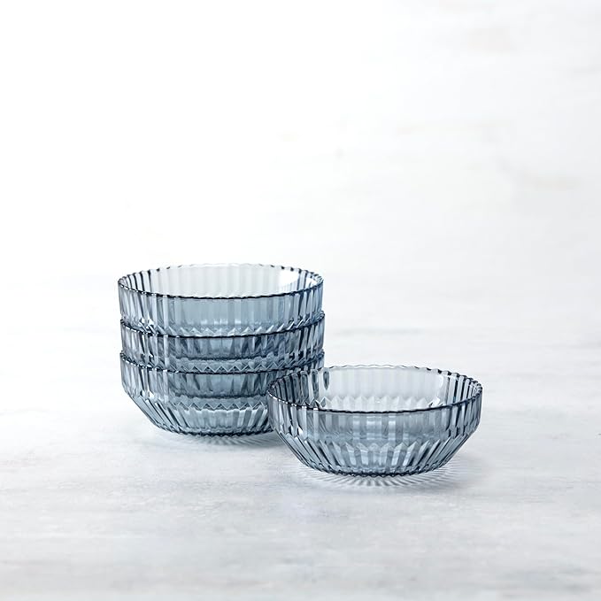 Fortessa Archie Glass, 23 Ounce/ 6 inch Cereal Bowl (Set of 4), Dusk Gray