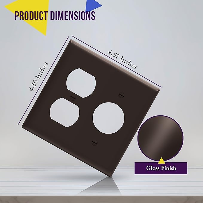 ENERLITES Combination Duplex Outlet/Single Receptacle 1.406" Hole Wall Plate Cover, Standard Size 2-Gang 4.50" x 4.57", Polycarbonate Thermoplastic, UL Listed, 882151-BR, Brown
