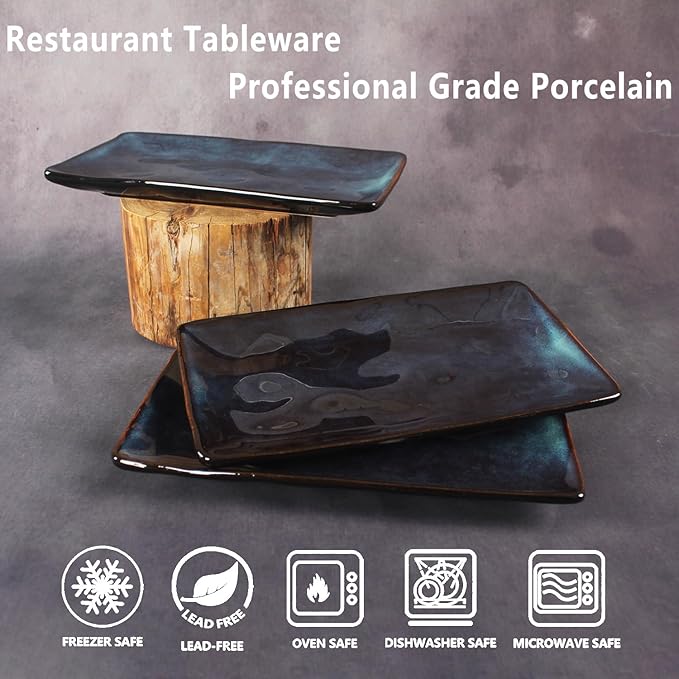 Ceramic Rectangular Plates, Large Cookie Trays, Set of 4, Shatterproof, Dishwasher-Safe, Perfect for Sushi, Baguettes, Snacks, Appetizers, Rolls, or Table Centerpieces.