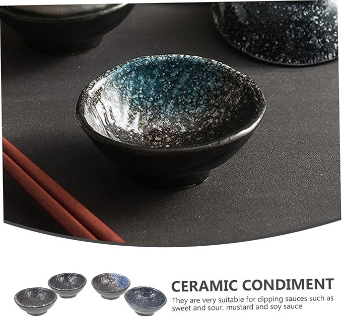 4pcs Assorted Color Ceramic Soy Sauce Dishes Seasoning Plates for Dipping Sauces Appetizers Sushi and Desserts Elegant Table Decorations for Home and Restaurants