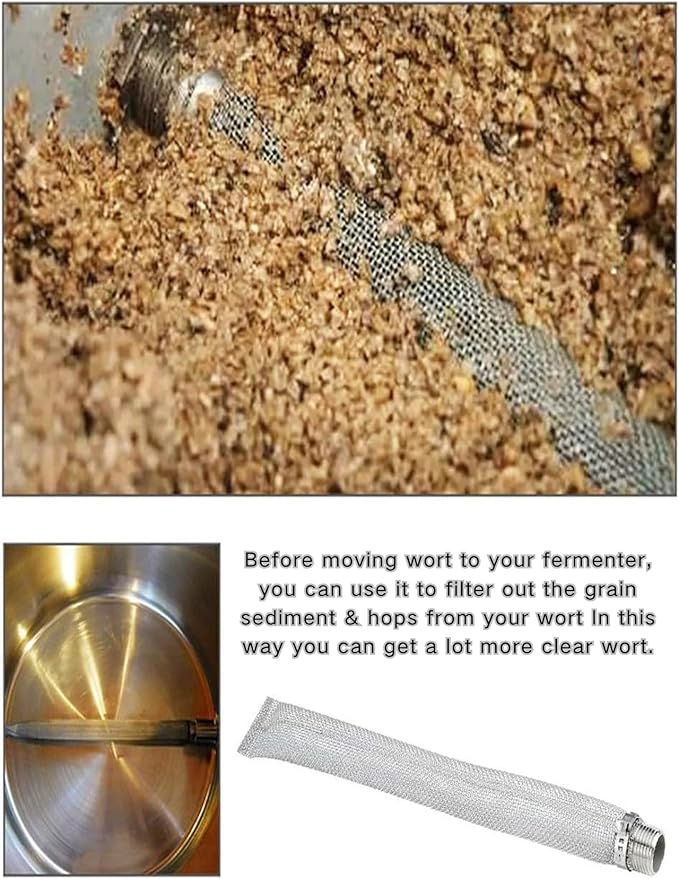 Stainless Steel Beer Filter, 12" pipe screens Boil Screen with Threaded Connection(1/2in Female Male NPT) for Homebrew Beer Brewing Equipment