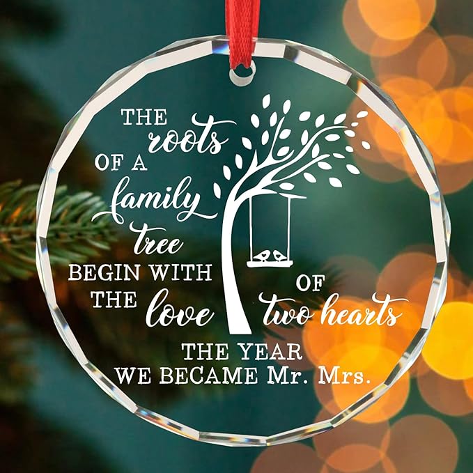 Wedding Gifts for Newlyweds Just Married Decorations Gifts for Newly Engaged Couples Mrs and Mrs Wedding Gift Bridal Shower Gift for Bride Christmas Tree Decoration Glass Round Ornament