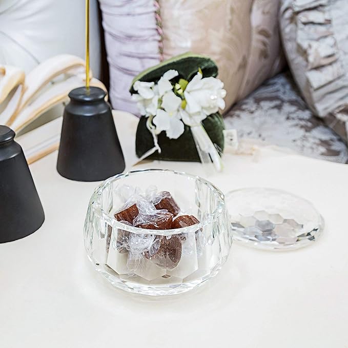 Crystal Candy Dish, Nut Bowl with Lid 3" x 4.7" Decorative Crystal Bowl&Jar for Home Wedding Table