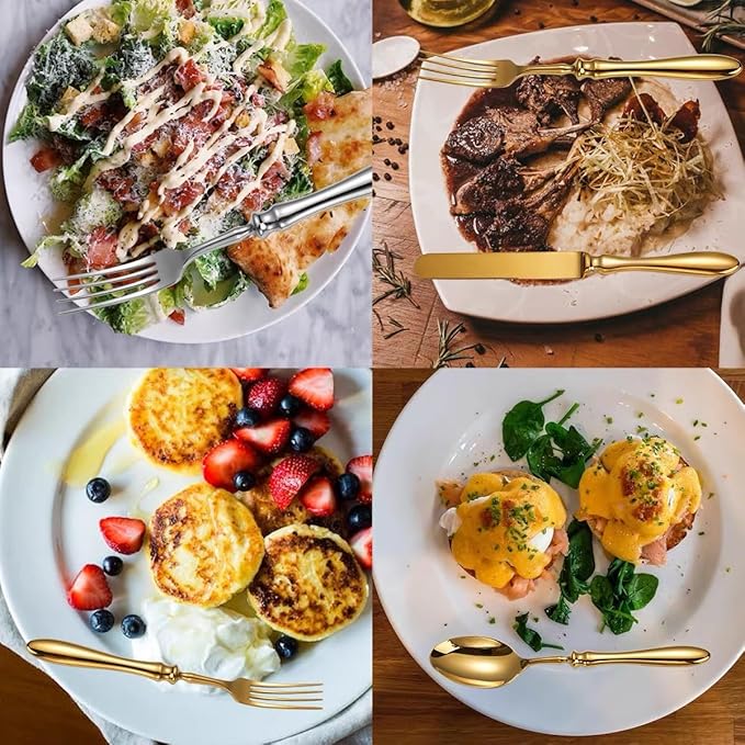 Gold Silverware Set for 8 Flatware Luxury 40 Piece German Gold Utensil Sets 18/8 Stainless Steel Cutlery Set for Kitchen Include Fork Knife Spoon Tableware Fit Hotel Banquet Christmas Essentials