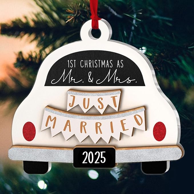 Jesuspirit Mr and Mrs Ornament - Wedding Gifts for Couples 2025, Bride, Groom, First Christmas Married Ornament, Bridal Shower Gifts (1st Christmas As Mr. & Mrs. Just Married 2025)