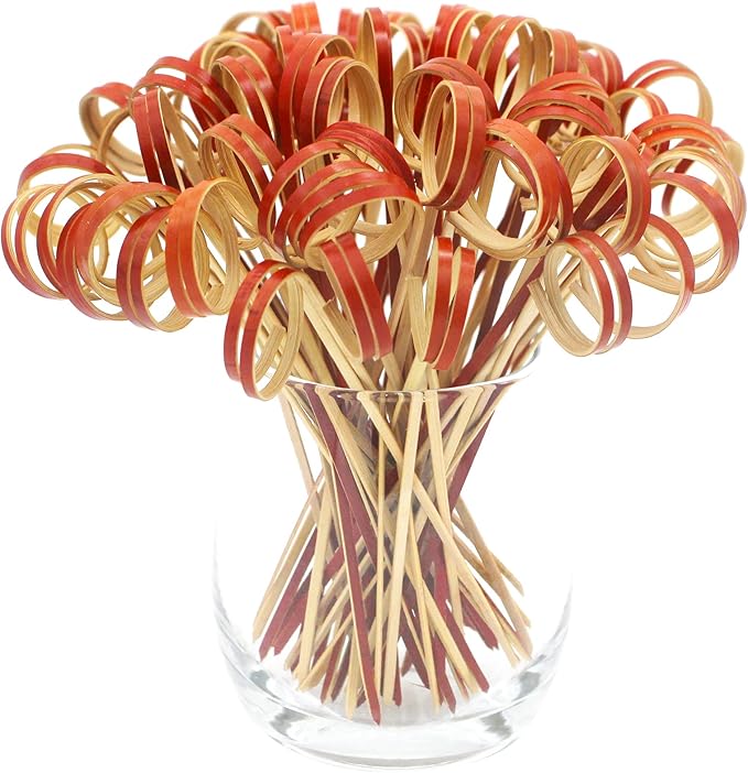 BLUE TOP Bamboo Cocktail Picks 100 PCS Red Bamboo Skewers 6 Inch with Looped Ring,Food Picks,Party Toothpicks for Appetizers,Cocktail Drinks,Barbecue Snacks,Club Sandwiches.