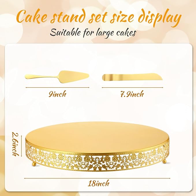 Wenqik 18 Inch Christmas Cake Stand Gold Metal Round Cupcake Dessert Stand with Cake Cutting, Spatula Xmas Cupcake Pastry Display Candy Holder Display for Xmas Wedding Birthday Party(flower, 18 Inch)