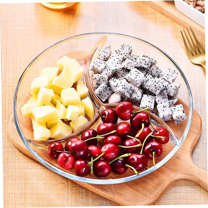 Ciieeo Serving Tray Fruit Salad Plate Compartment Dessert Plate Glass Tableware