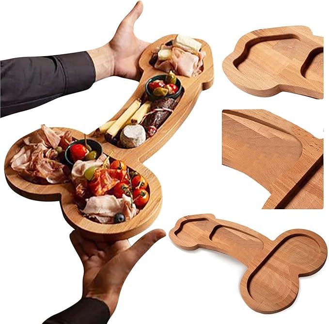 Bachelorette Party Decorations, Wood Hen Aperitif Board Cutlery Tray Bachelorette Party Naughty Plate Fruit Tray Appetizer Plate for Bridal Shower Party Supplies,L