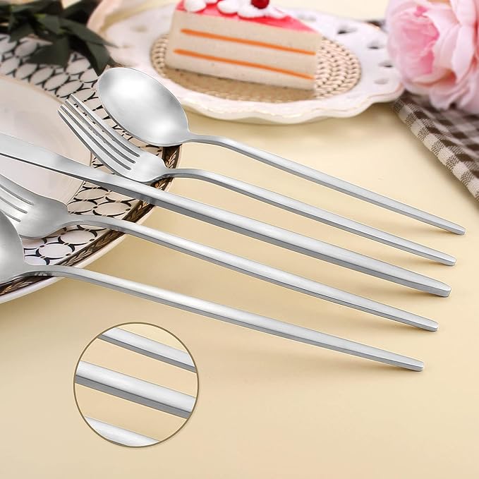 60 Piece Silverware Set Service for 12,LAZAHOME Matte Silverware Set Include Spoons/Forks/Knives,Premium Stainless Steel Flatware Set for Home Kitchen and Restaurant,Dishwasher Safe
