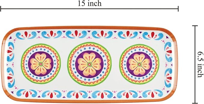 UPware Cinco de Mayo Melamine Serving Tray, 15 x 6.5 Inch Rectangular Serving Platter, BPA Free Food Tray for Party Entertaining