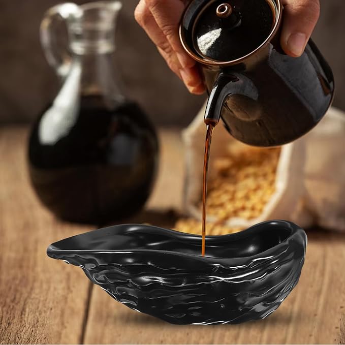 Luxshiny Ceramic Oyster Shell Plate Matte Black, Food-grade Ceramic Appetizer Dish for Seafood, Sushi, and Dessert Serving in Home Dining