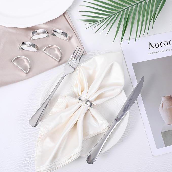 30pcs Napkin Rings, Semicircle Sturdy Metal Napkin Holder Buckles Elegant Spring Fall Thanksgiving Christmas Decor for Family Dinner Easter Table Settings Wedding Birthday Banquet Party(Silver)