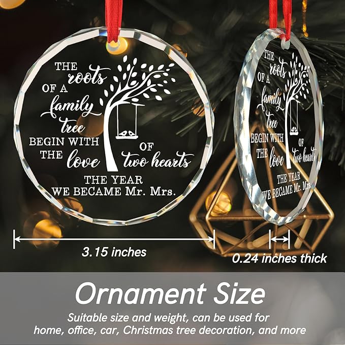Wedding Gifts for Newlyweds Just Married Decorations Gifts for Newly Engaged Couples Mrs and Mrs Wedding Gift Bridal Shower Gift for Bride Christmas Tree Decoration Glass Round Ornament
