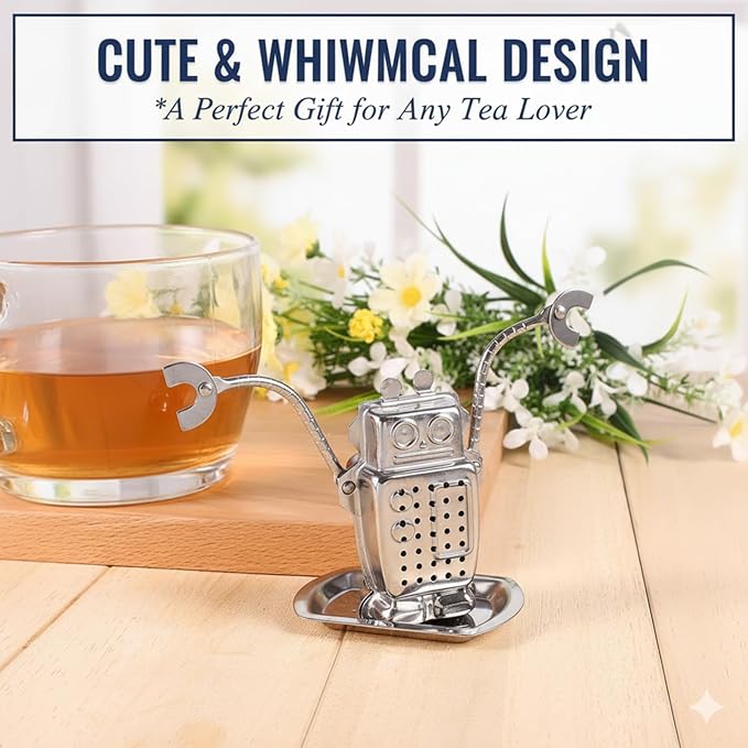 Robot Tea Infuser for Loose Leaf Tea, Cute Stainless Steel Tea Strainer & Steeper, Fine Mesh Tea Ball Filter with Arms to Hang on Mug, Fun Novelty Kitchen Gadget & Gift for Tea Lovers (Robot)