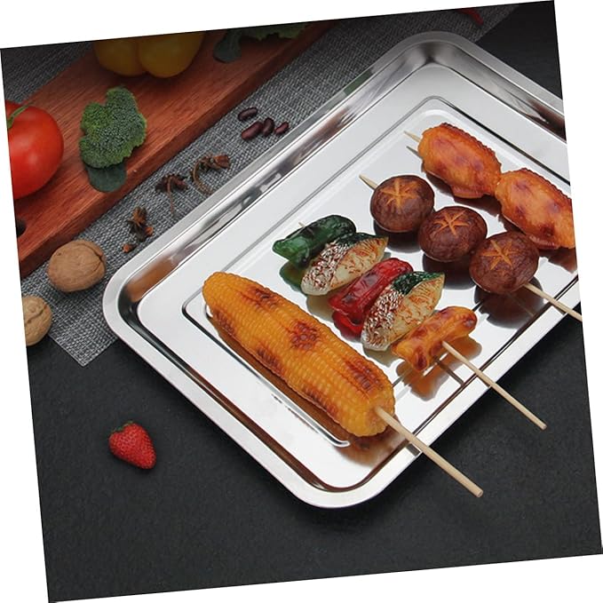 10Pcs Stainless Steel Serving Tray Multi Purpose Food Plate for Kitchen Steaming and Storage Elegant Design Smooth Surface and Practical Use