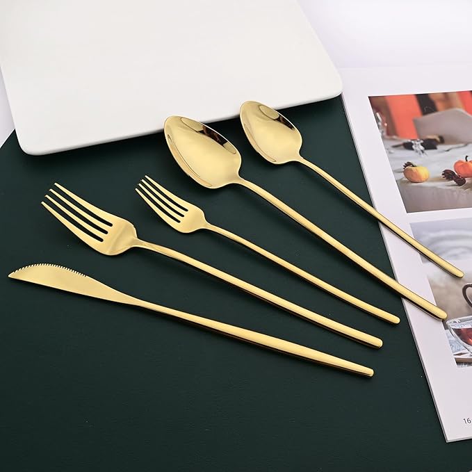 36-piece Champagne Gold 18/10 Stainless Steel Flatware Set, Resuable Cutlery Set For 6, Complete Tableware Set For Home Restaurant Wedding Party Daily Meal, Mirror