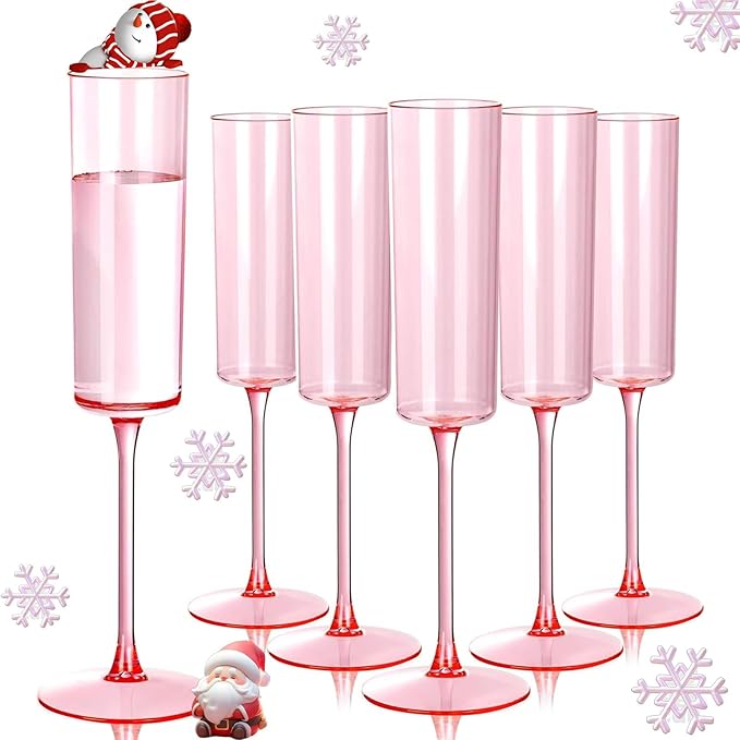 Ciaell 24 Pack Pink Plastic Champagne Flutes - Pink 6 Oz Disposable Champagne Glasses - Square Plastic Toasting Glasses for Party Birthday Anniversary Wedding
