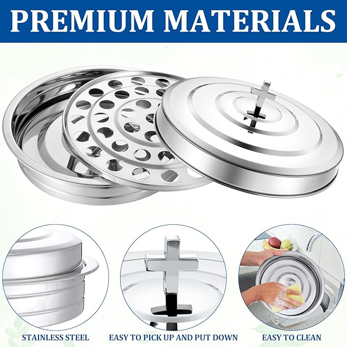 Holy Communion Tray for Churches with Lid Communion Set Stainless Steel Cup Tray with Cover Church Supplies Not Cups Included(Silver Color)
