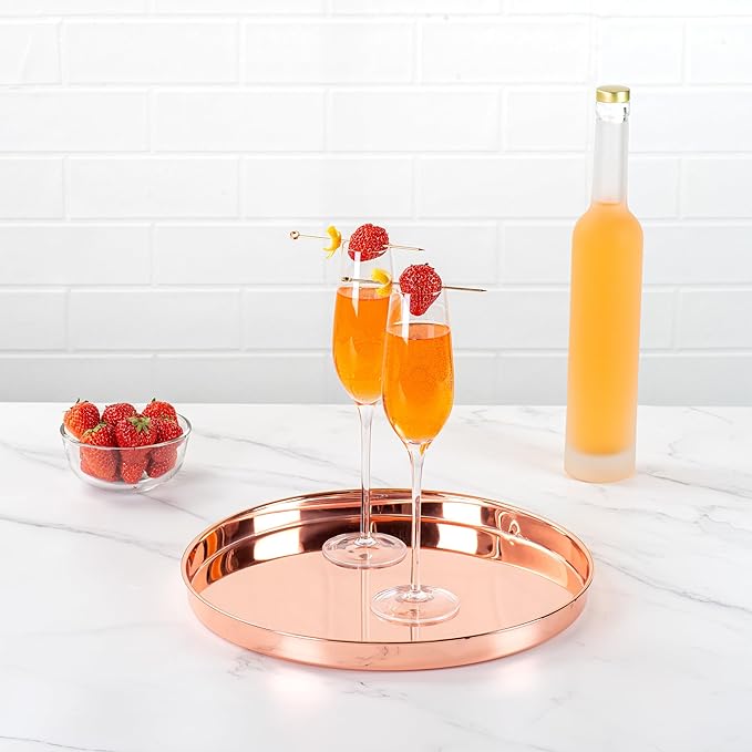 Restaurantware 12-inch Round Stainless Steel Serving Tray: Perfect for Bars Restaurants and Catered Events - Copper-Plated Party Tray for Cocktails and Snacks - 1-CT