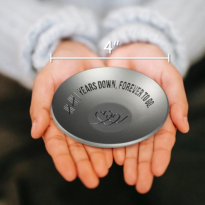 11 Year Anniversary Steel Gifts For Her Him, 11th Wedding Anniversary For Wife Husband, 4" Metal Ring Holder Dish Jewelry Tray - Unique Decoration Ideas Steel Gift For Men Women Couple
