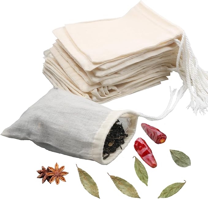 20Pcs Reusable Tea Filter Bags,Soup Bags,Bone Broth Brew Bags,Spice Bags,Muslin Strainer Bags,Natural Unbleached Cotton Cheesecloth Bags for Cold Brew Coffee(6x8inch)