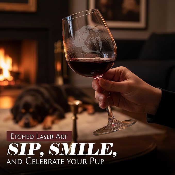 Etched Laser Art Hovawart Personalized Dog Themed Etched 12.75oz Wine Glass Custom Dog Breed Wine Glasses, Ideal for Pet Lovers, Unique Birthday Gift for Men & Women, Personalized Gift