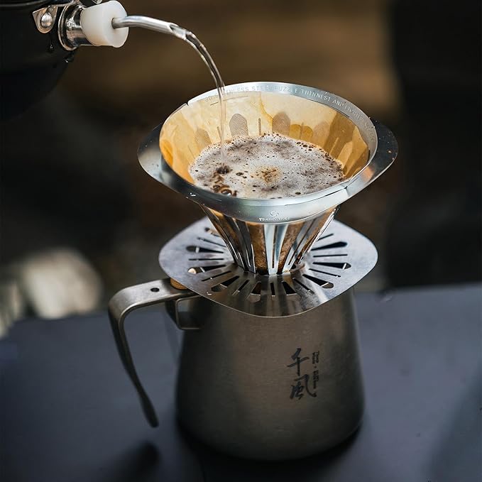 Thous Winds Collapsible Pour Over Coffee Dripper, Reusable 304 Stainless Steel Coffee Filter - Portable Coffee Maker for Camping, Travel, Office & Home, with Storage Bag