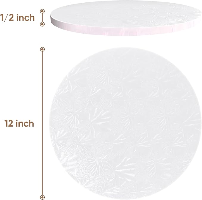 Cakebon Round Cake Boards - Sturdy 1/2 Thick Drums - 12 Inch Professional Fully Wrapped Edges White 12-Pack
