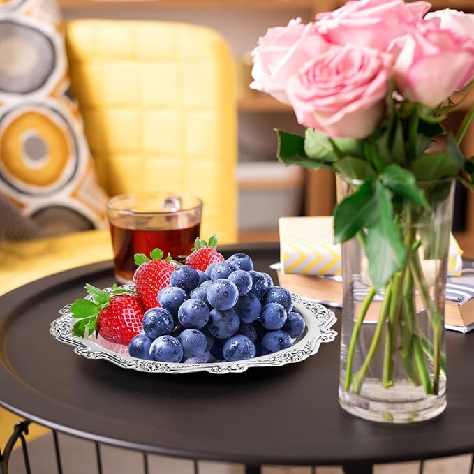 Gatuida Silver Serving Tray Elegant Dessert Platter Snack Serving Dish Fruit Tray for Home Wedding Birthday Party Food Appetizer Charcuterie Cookies Desserts Jewelry Display