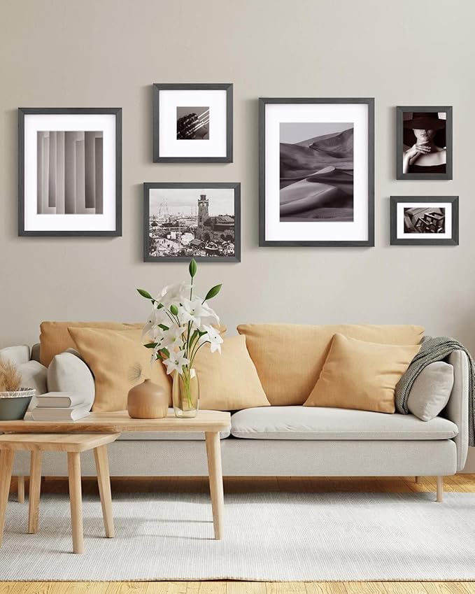 Egofine 5x7 Picture Frames Set of 4, Made of Solid Wood Covered by Plexiglass 3.5x5 and 4x6 with Mat or 5x7 without Mat, for Table Top Display and Wall Mounting Photo Frame Rustic Black