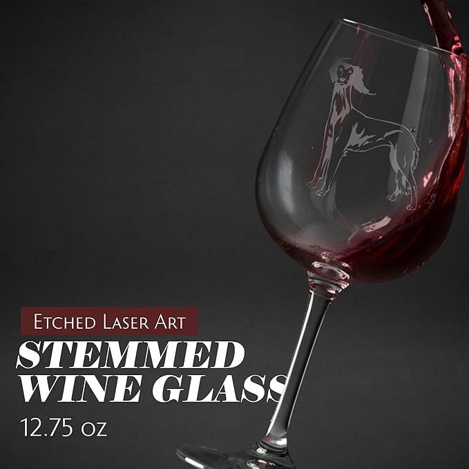 Etched Laser Art Personalized Dog Themed Etched Wine Glass - Custom Dog Breed Wine Glasses, Ideal for Pet Lovers, Unique Birthday Gift for Men & Women, Personalized Gift - Saluki, 12.75 oz