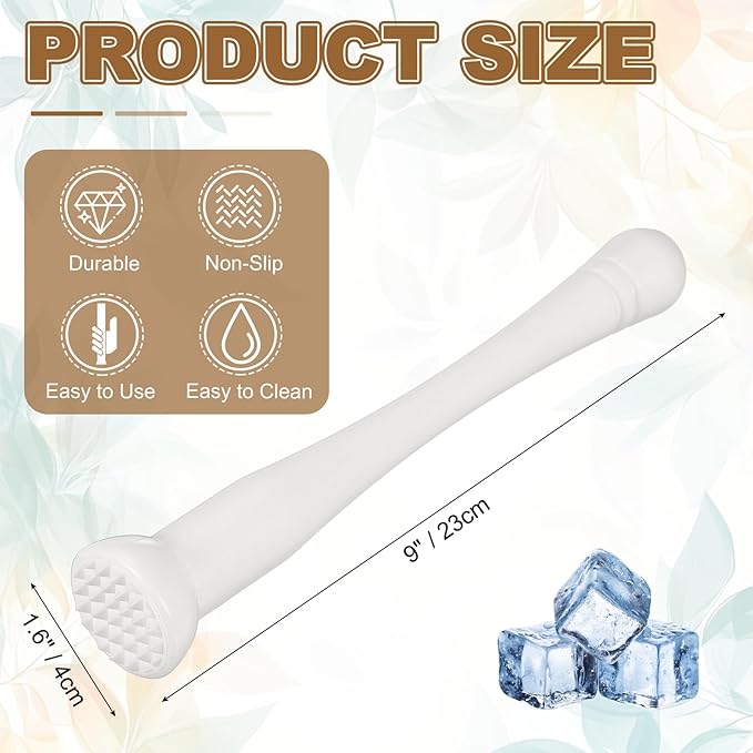 uxcell Cocktail Muddler, 9 Inch PP Drink Muddler Bar Accessories Tools Ice Crusher for Home Party Cocktail Fruit Drinks, White (Thin)