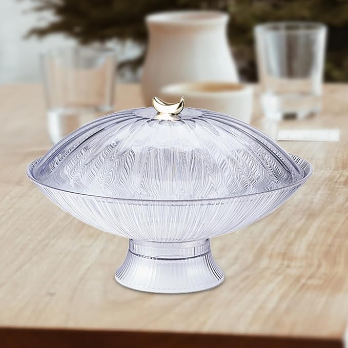 Serving Tray Footed Cake Plate Organizer Decorative Holder W/Lid Nuts Dessert Storage Tray Fruit Plate for Household Tabletop, Silver/284 (Color : Transparent)