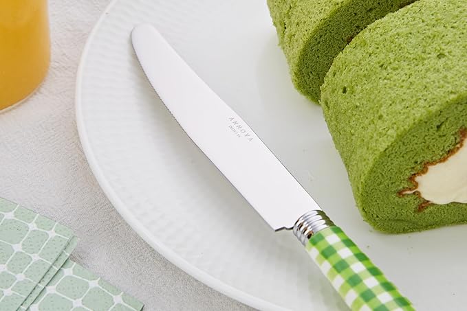 ANNOVA Silverware Set Stainless Steel Colorful Tableware Kitchen Flatware Set Utensils, Includes Dinner Knives, Forks, Spoons, Salad Forks & Dessert Spoons (Green/Checkered, 20 Pieces)