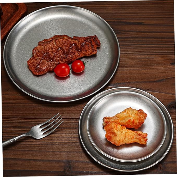 Mobestech Stainless Steel Old Style Bbq Plate Serving Tray for Steak Fruits Snacks