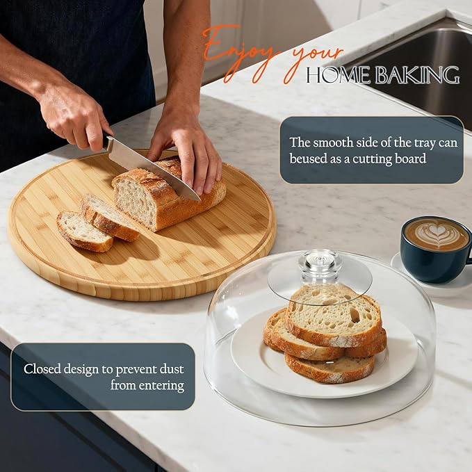Masthome Bamboo Christmas Cake Stand with Lid, 6 in 1 Cake Holder with Lid,Multi-Functional Serving Platte, Dessert Display Stand and Charcuterie Board for Nutst, Chips & Dips,Fruit Platter