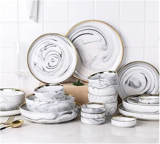 Dinnerware Sets Dish Set,Ceramics European Style Marble Dishes and PlatePorcelain Cake Dish Pastry Fruit Tray Ceramic Tableware Steak Dinner Plate