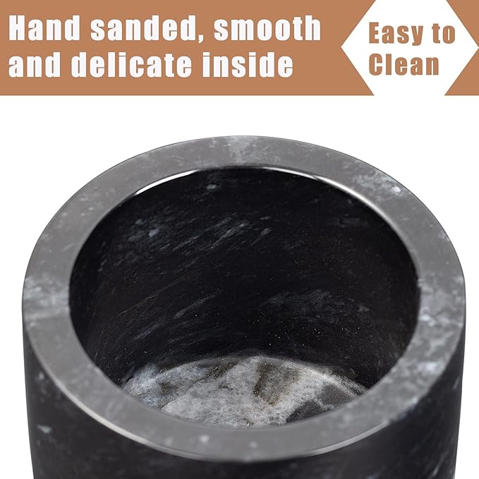 Marble Sugar Bowl with Lid & Spoon, Sugar Container 11oz,Sugar Dispenser Handcrafted from Natural Marble, Smooth Inside (Black)