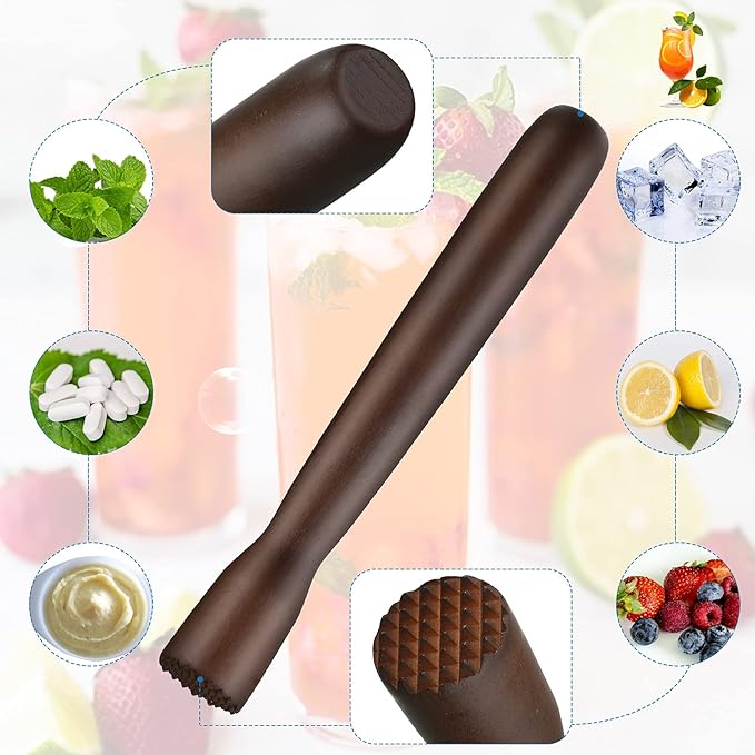 Patelai Wooden Cocktail Drinks Muddler Bar Muddler and 12 Inches Bar Spoon Stainless Steel Shaker Spiral Mixing Spoon for Making Cocktails Mojito Lemonade Drinks Juice