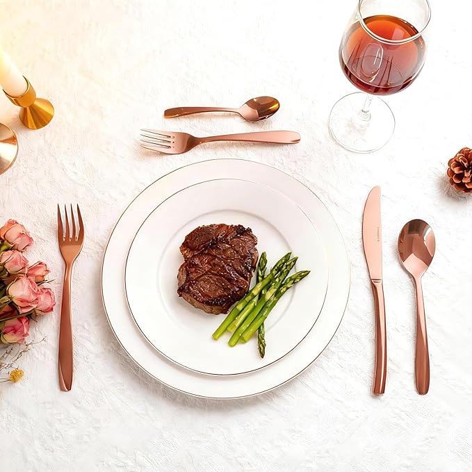 Rosegold 40 Piece Silverware Set,Stainless Steel Flatware Set for 8,18/0 Rust-Proof Cutlery Set with Forks & Spoons,Mirror Polished Dishwasher Safe - Heavy Duty Tableware for Home & Dining