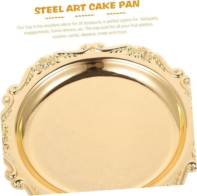 Sewroro Golden Serving Tray Round Iron Dessert Platter Snack Serving Platter for Home Entertaining and Jewelry Display