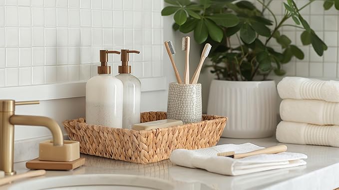 Small Wicker Basket Square 2 Pack, Small Rattan Basket Set for Gifts,Entryway Console,Tabletop,Office | Woven Wicker Decorative Desk Baskets for Organizing