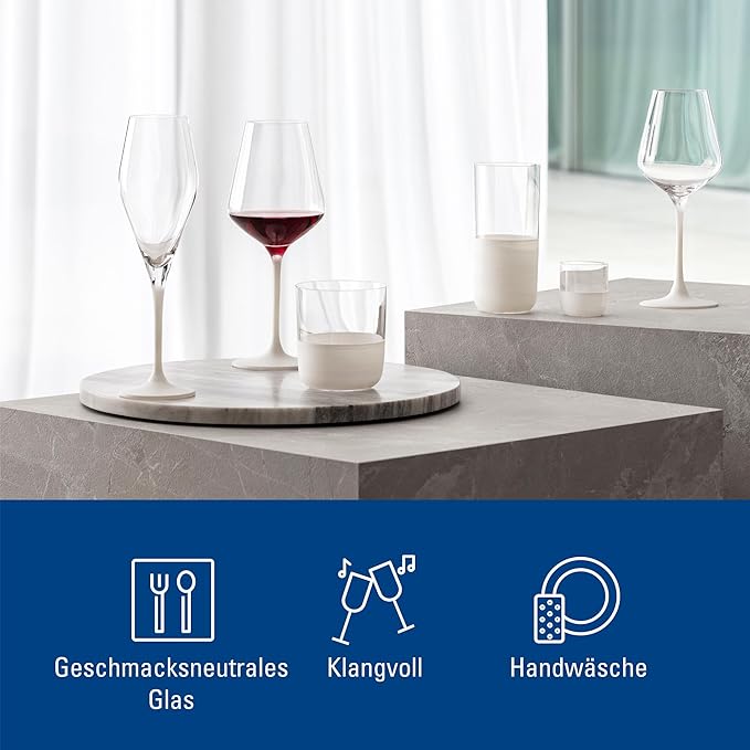 Villeroy & Boch - Manufacture Rock Blanc Red Wine Goblet Set, 4 pcs. Set of Drinking Glasses for Red Wine, 15.5 oz, Crystal Glass, Matte White Slate Look