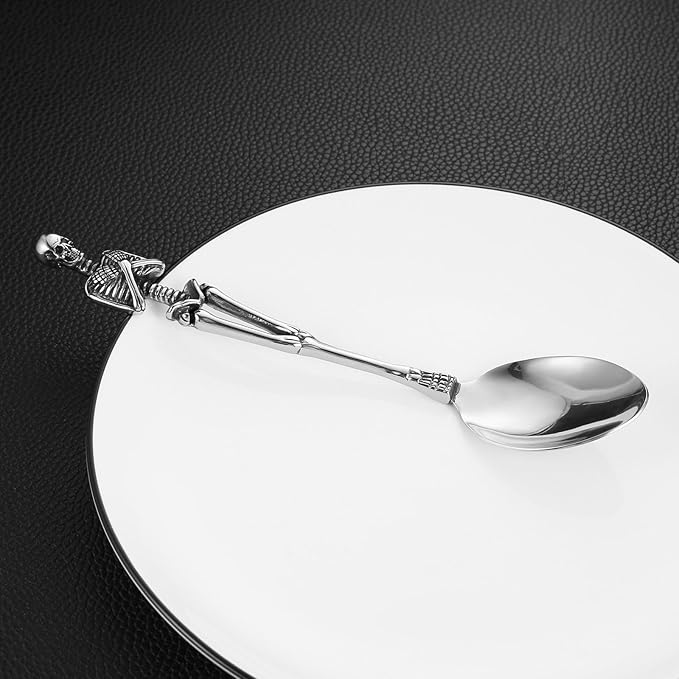 HZMAN Dinner Spoon Stainless Steel Flatware Spoon Gothic Skull Tableware for Home Kitchen Restaurant Halloween Easter Decoration