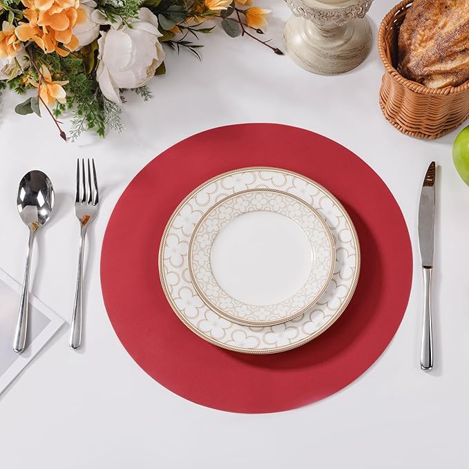 SHACOS 100 pcs Christmas Disposable Round Paper Placemats 13 inch Colored Paper Decorative Place Mats for Wedding Birthday Party Events Table Decoration, Dark Red
