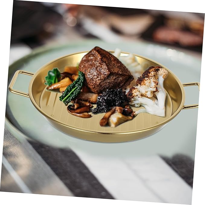 GLEAVI Double Ears Gold Serving Tray Stainless Steel Dinnerware Snack Plate Fruit Dinner Plate for Outdoor Bbq